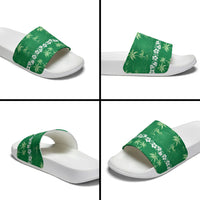 Green Hawaii Palm Tree Hibiscus Slide Sandals Fantasy Summer Vibe