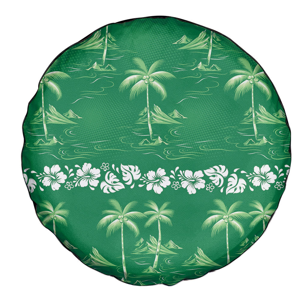 Green Hawaii Palm Tree Hibiscus Spare Tire Cover Fantasy Summer Vibe