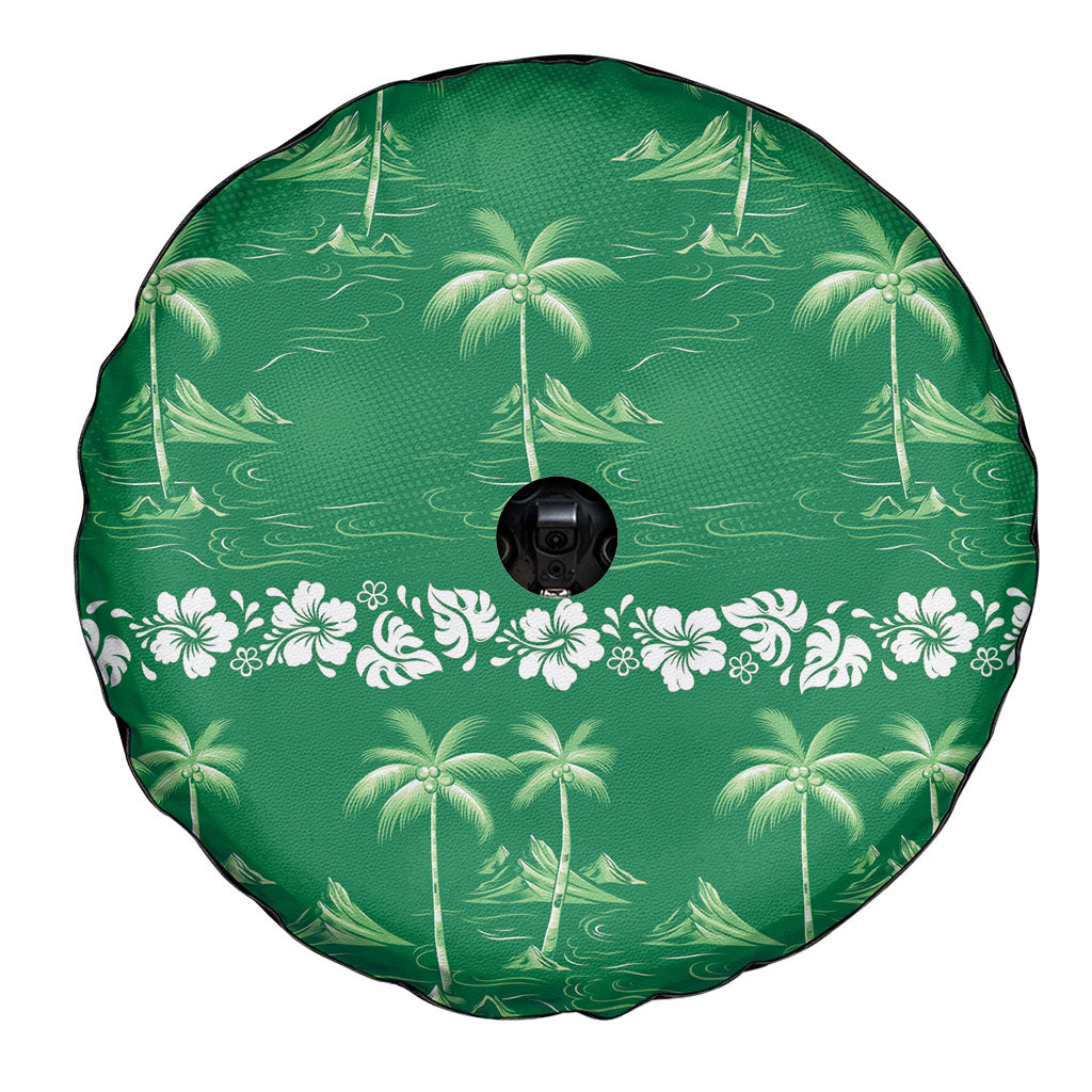 Green Hawaii Palm Tree Hibiscus Spare Tire Cover Fantasy Summer Vibe