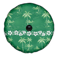 Green Hawaii Palm Tree Hibiscus Spare Tire Cover Fantasy Summer Vibe