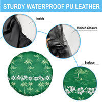 Green Hawaii Palm Tree Hibiscus Spare Tire Cover Fantasy Summer Vibe