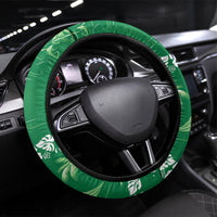 Green Hawaii Palm Tree Hibiscus Steering Wheel Cover Fantasy Summer Vibe