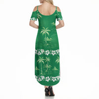 Green Hawaii Palm Tree Hibiscus Summer Maxi Dress Fantasy Summer Vibe