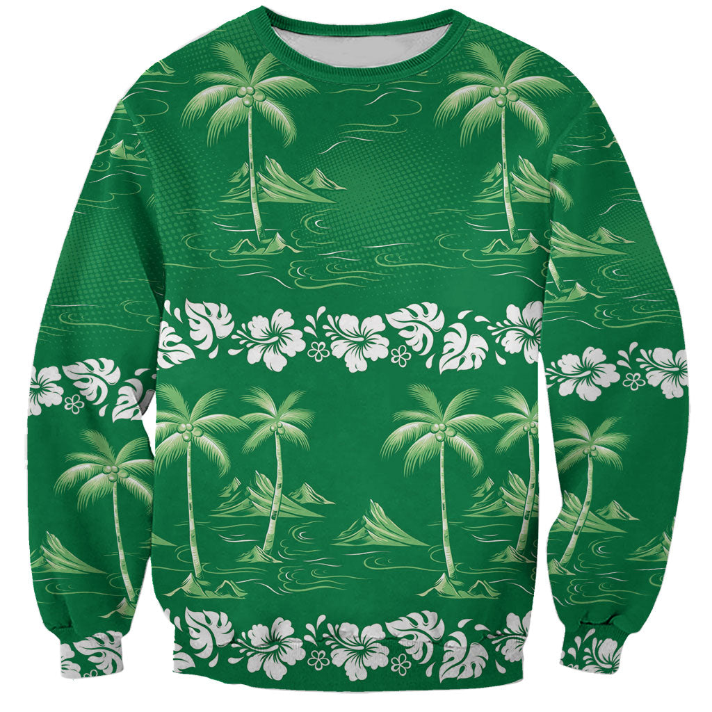 Green Hawaii Palm Tree Hibiscus Sweatshirt Fantasy Summer Vibe