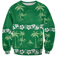 Green Hawaii Palm Tree Hibiscus Sweatshirt Fantasy Summer Vibe