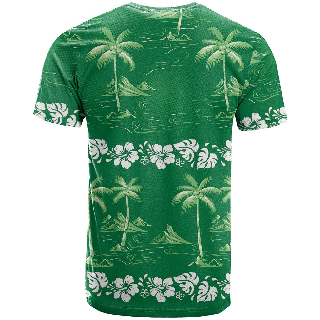 Green Hawaii Palm Tree Hibiscus T Shirt Fantasy Summer Vibe