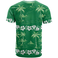 Green Hawaii Palm Tree Hibiscus T Shirt Fantasy Summer Vibe