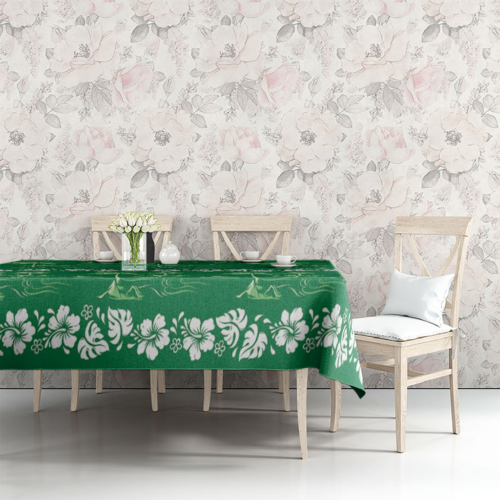 Green Hawaii Palm Tree Hibiscus Tablecloth Fantasy Summer Vibe