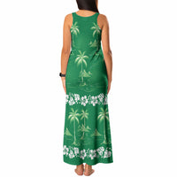 Green Hawaii Palm Tree Hibiscus Tank Maxi Dress Fantasy Summer Vibe