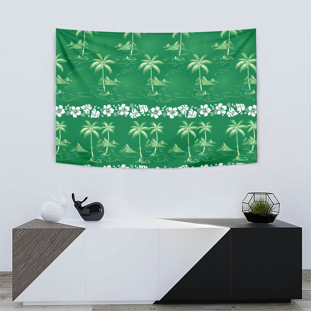 Green Hawaii Palm Tree Hibiscus Tapestry Fantasy Summer Vibe