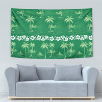 Green Hawaii Palm Tree Hibiscus Tapestry Fantasy Summer Vibe