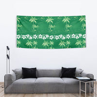 Green Hawaii Palm Tree Hibiscus Tapestry Fantasy Summer Vibe