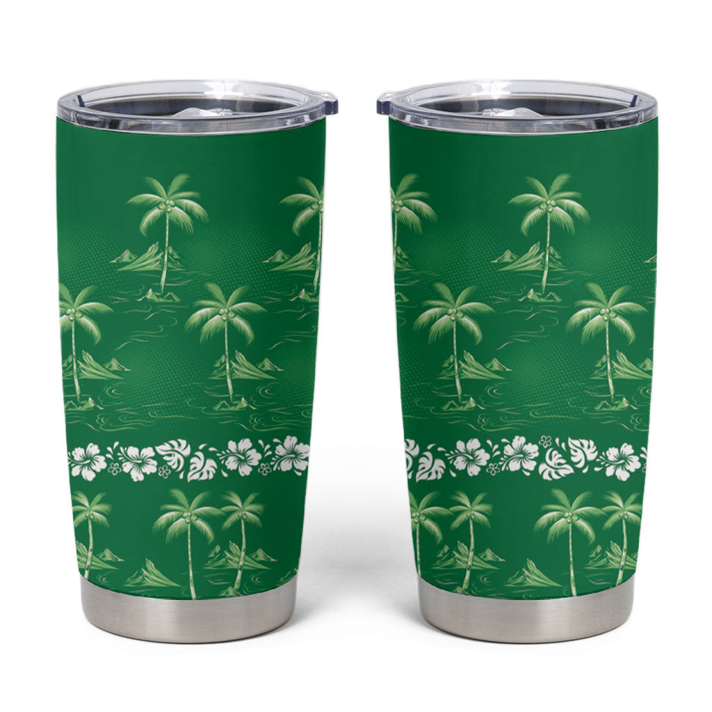 Green Hawaii Palm Tree Hibiscus Tumbler Cup Fantasy Summer Vibe