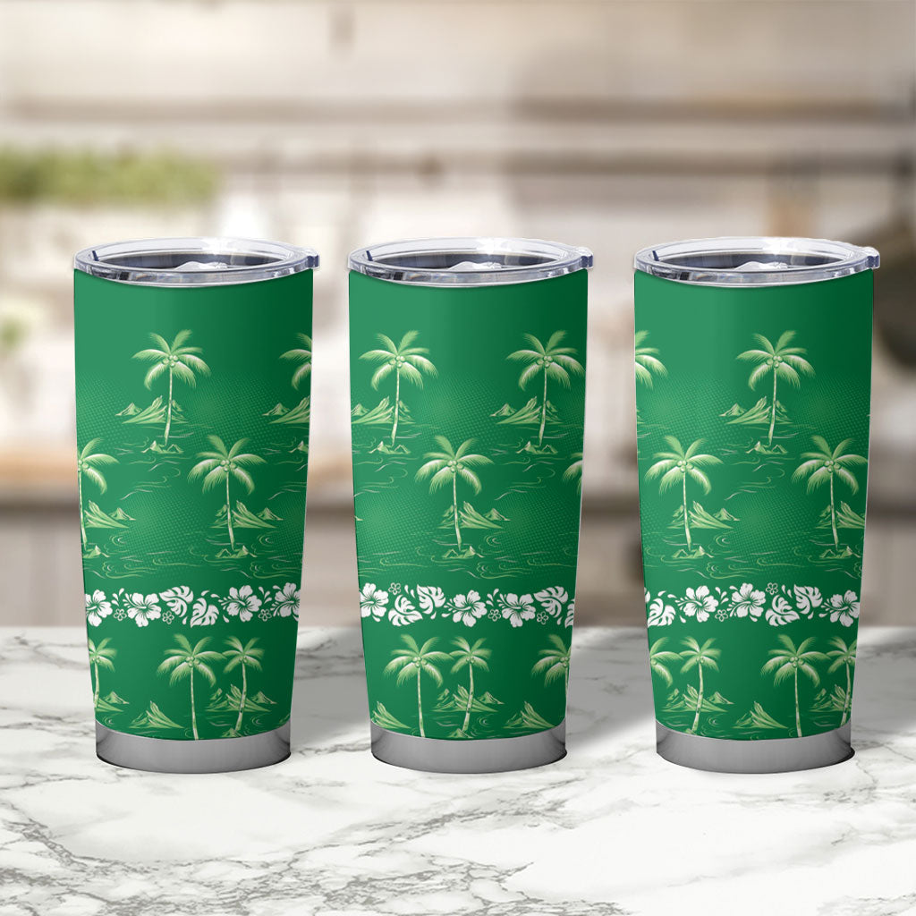 Green Hawaii Palm Tree Hibiscus Tumbler Cup Fantasy Summer Vibe