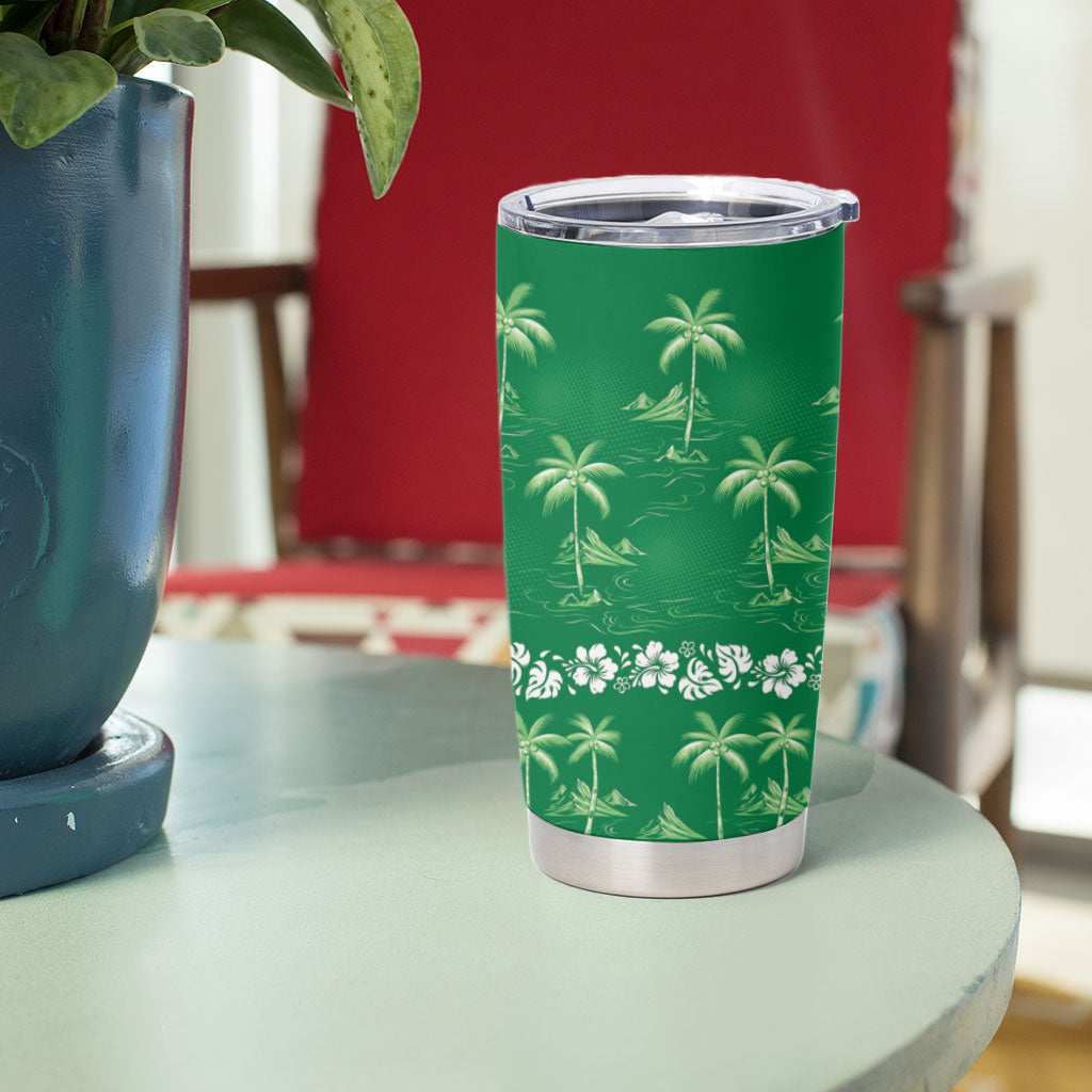 Green Hawaii Palm Tree Hibiscus Tumbler Cup Fantasy Summer Vibe