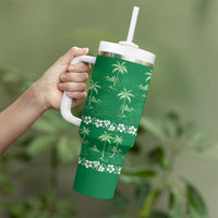 Green Hawaii Palm Tree Hibiscus Tumbler With Handle Fantasy Summer Vibe