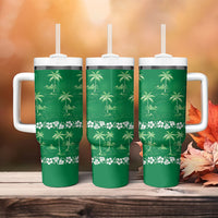 Green Hawaii Palm Tree Hibiscus Tumbler With Handle Fantasy Summer Vibe