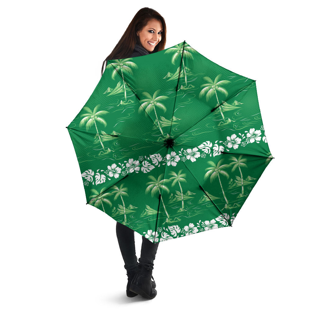 Green Hawaii Palm Tree Hibiscus Umbrella Fantasy Summer Vibe