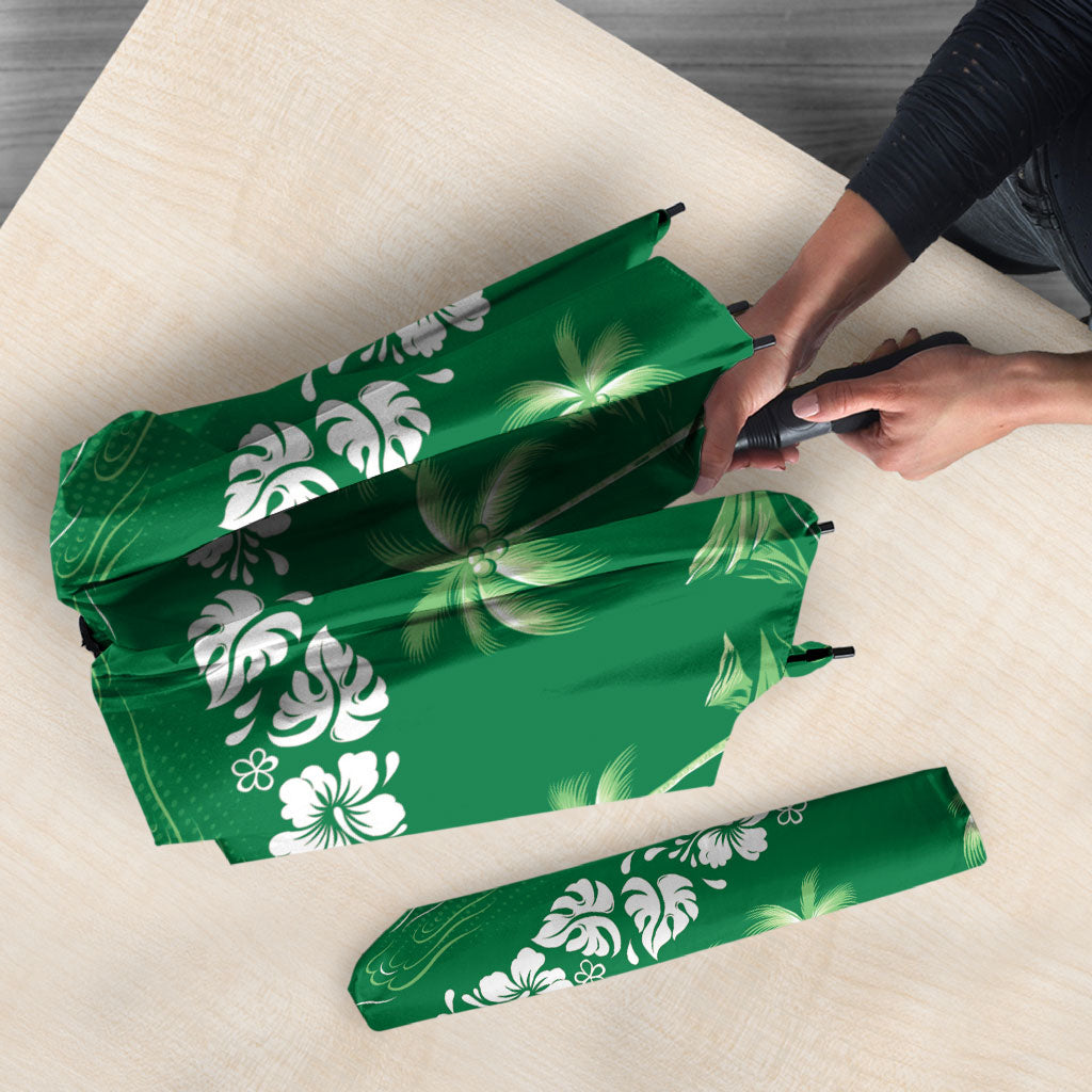 Green Hawaii Palm Tree Hibiscus Umbrella Fantasy Summer Vibe