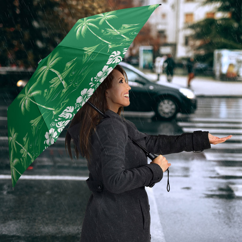 Green Hawaii Palm Tree Hibiscus Umbrella Fantasy Summer Vibe