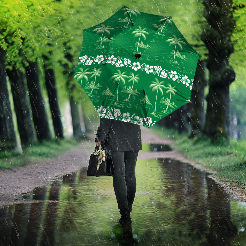 Green Hawaii Palm Tree Hibiscus Umbrella Fantasy Summer Vibe
