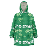 Green Hawaii Palm Tree Hibiscus Wearable Blanket Hoodie Fantasy Summer Vibe