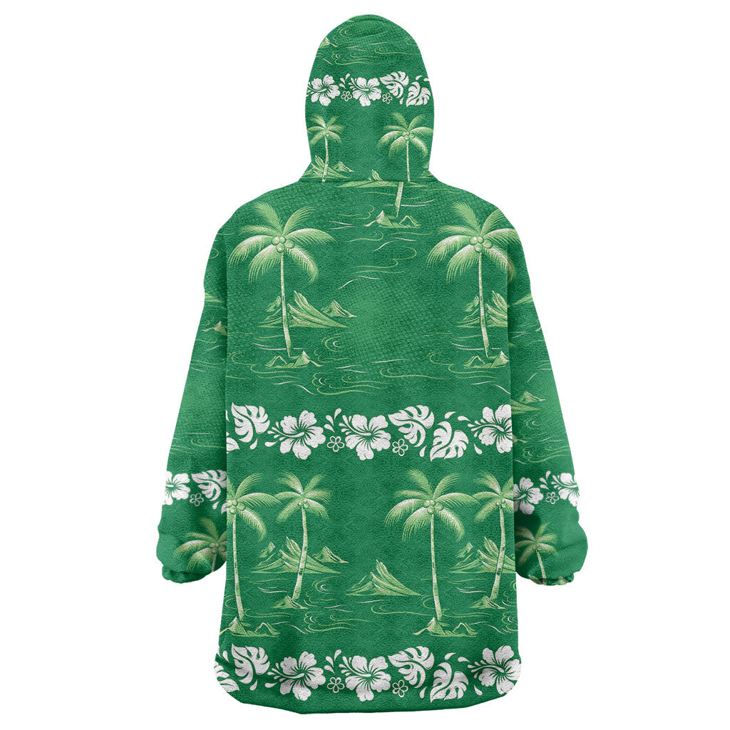 Green Hawaii Palm Tree Hibiscus Wearable Blanket Hoodie Fantasy Summer Vibe