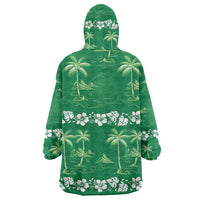 Green Hawaii Palm Tree Hibiscus Wearable Blanket Hoodie Fantasy Summer Vibe