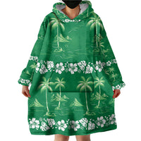 Green Hawaii Palm Tree Hibiscus Wearable Blanket Hoodie Fantasy Summer Vibe