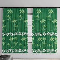 Green Hawaii Palm Tree Hibiscus Window Curtain Fantasy Summer Vibe