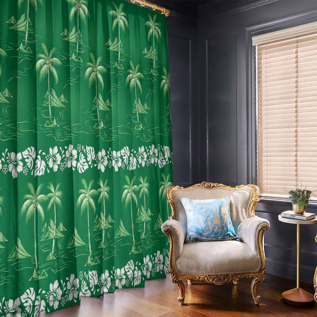 Green Hawaii Palm Tree Hibiscus Window Curtain Fantasy Summer Vibe