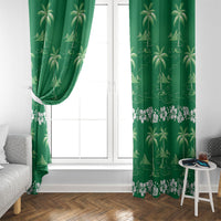 Green Hawaii Palm Tree Hibiscus Window Curtain Fantasy Summer Vibe