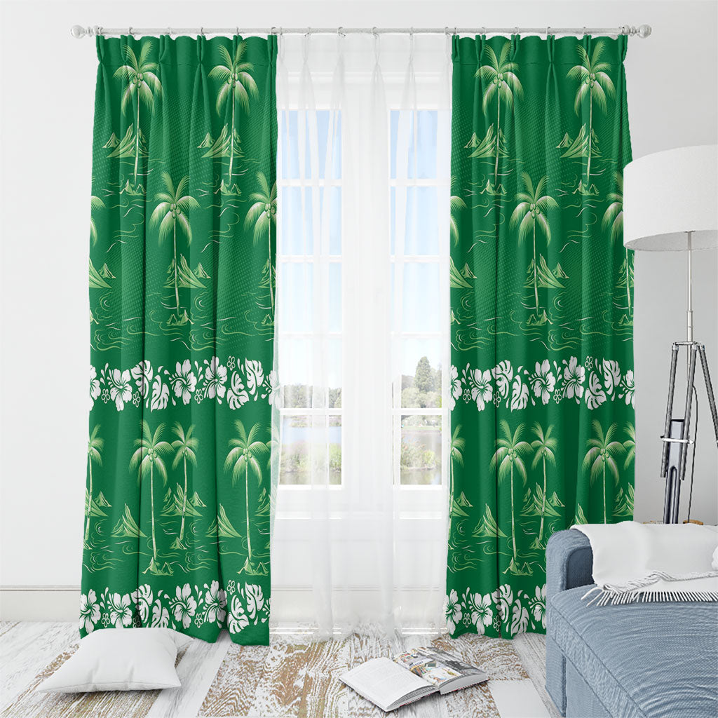 Green Hawaii Palm Tree Hibiscus Window Curtain Fantasy Summer Vibe
