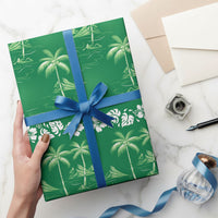 Green Hawaii Palm Tree Hibiscus Wrapping Paper Fantasy Summer Vibe