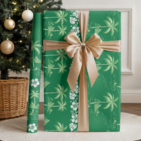 Green Hawaii Palm Tree Hibiscus Wrapping Paper Fantasy Summer Vibe