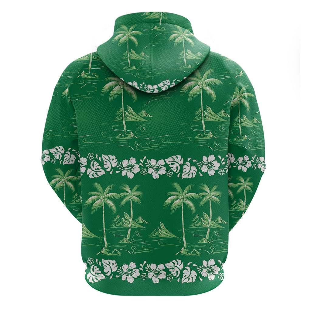 Green Hawaii Palm Tree Hibiscus Zip Hoodie Fantasy Summer Vibe