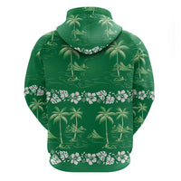 Green Hawaii Palm Tree Hibiscus Zip Hoodie Fantasy Summer Vibe