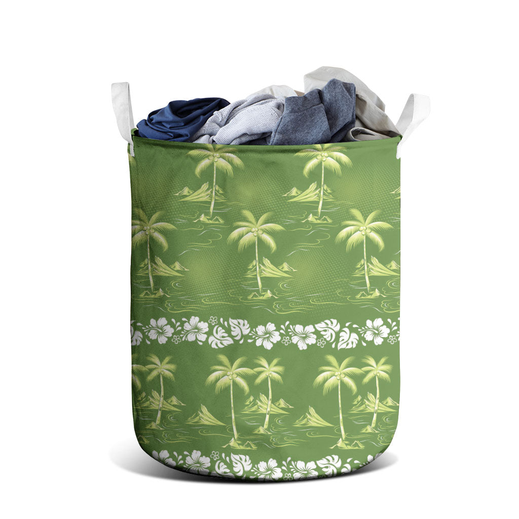 Olive Green Hawaii Palm Tree Hibiscus Laundry Basket Fantasy Summer Vibe