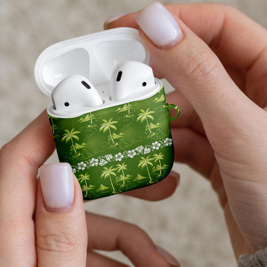 Olive Green Hawaii Palm Tree Hibiscus AirPods Case Fantasy Summer Vibe