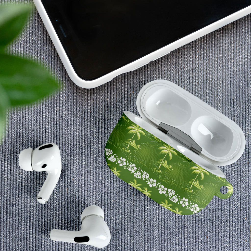 Olive Green Hawaii Palm Tree Hibiscus AirPods Case Fantasy Summer Vibe