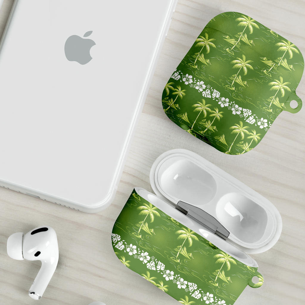 Olive Green Hawaii Palm Tree Hibiscus AirPods Case Fantasy Summer Vibe