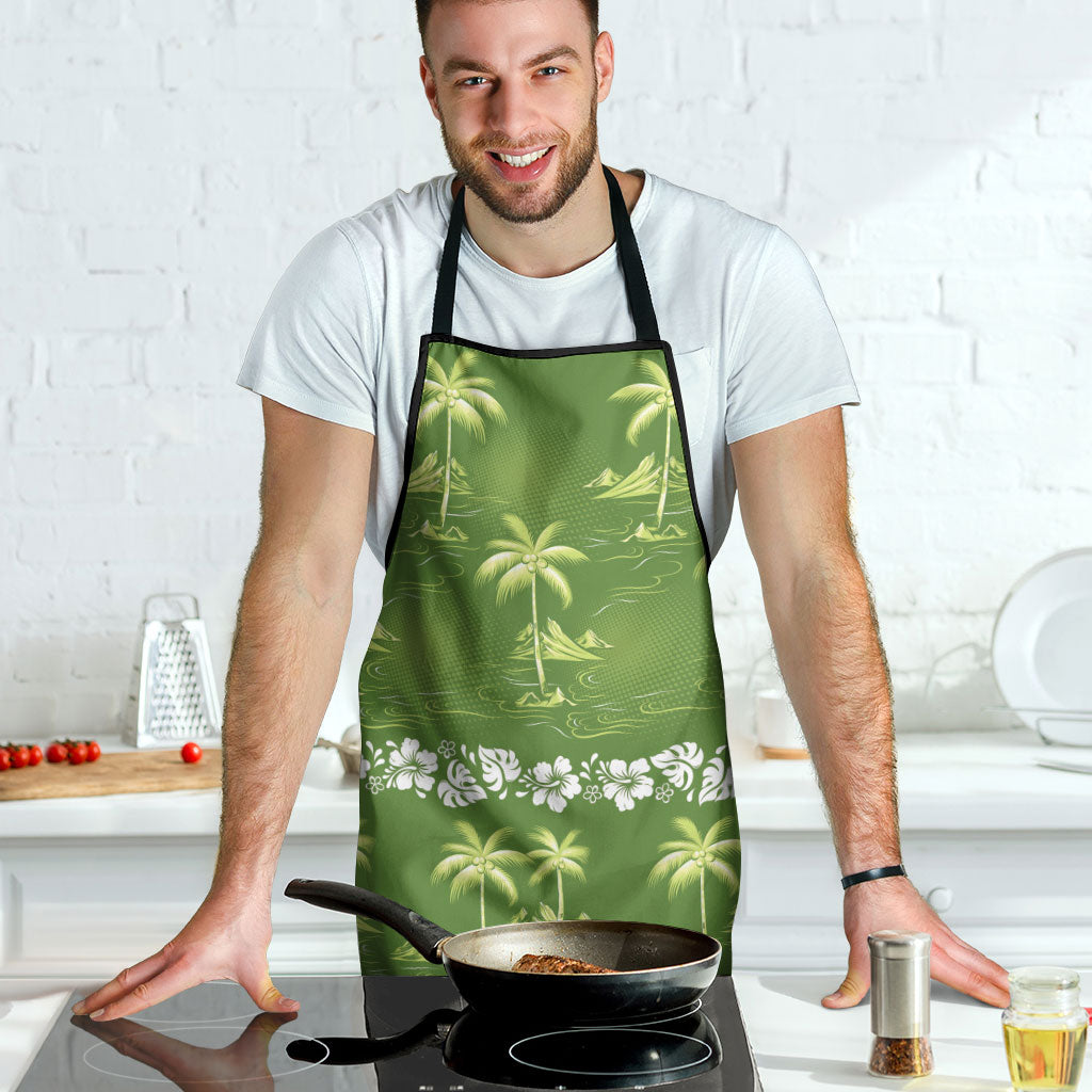 Olive Green Hawaii Palm Tree Hibiscus Apron Fantasy Summer Vibe