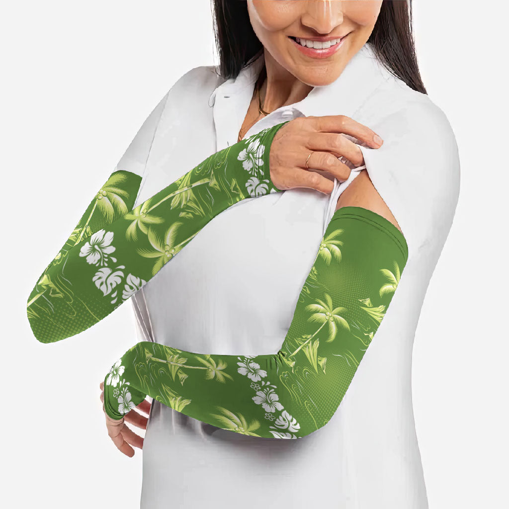 Olive Green Hawaii Palm Tree Hibiscus Arm Sleeves Fantasy Summer Vibe