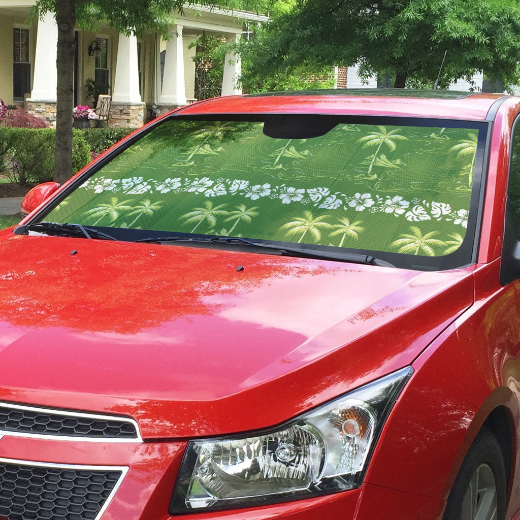 Olive Green Hawaii Palm Tree Hibiscus Auto Sun Shade Fantasy Summer Vibe