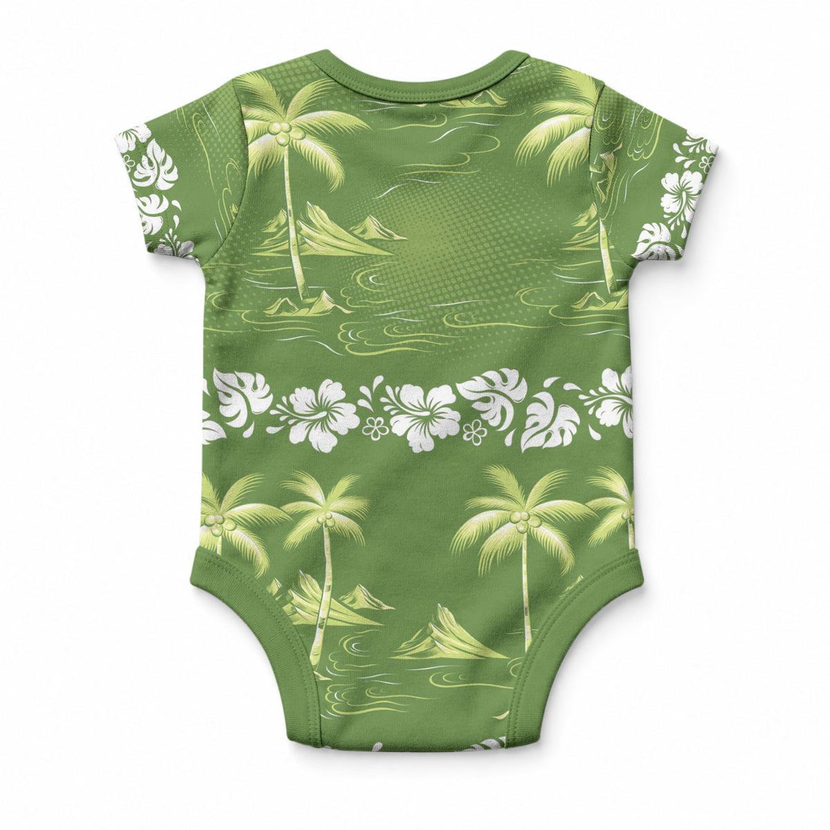 Olive Green Hawaii Palm Tree Hibiscus Baby Onesie Fantasy Summer Vibe