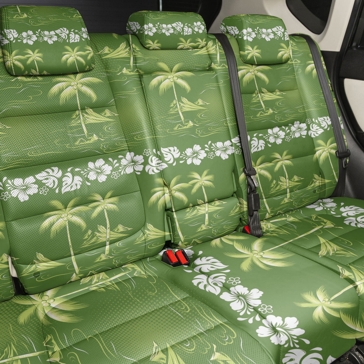Olive Green Hawaii Palm Tree Hibiscus Back Car Seat Cover Fantasy Summer Vibe