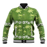 Olive Green Hawaii Palm Tree Hibiscus Baseball Jacket Fantasy Summer Vibe