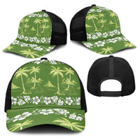 Olive Green Hawaii Palm Tree Hibiscus Baseball Net Cap Fantasy Summer Vibe