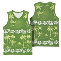 Olive Green Hawaii Palm Tree Hibiscus Basketball Jersey Fantasy Summer Vibe