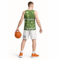 Olive Green Hawaii Palm Tree Hibiscus Basketball Jersey Fantasy Summer Vibe